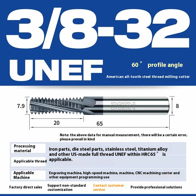 1115-65° high hard tungsten carbide thread milling cutter Long tooth full tooth alloy American thread milling cutter UNC UNF aluminum stainless steel Shandong Denso Pricision Tools Co.,Ltd.
